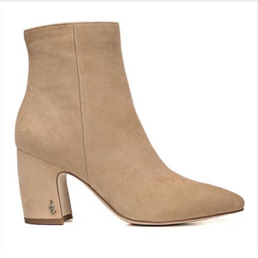 Sam Edelman Hilty Suede Brown Tan Beige Cream Heeled Boots Booties